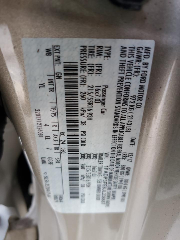 2018 Ford Focus Se VIN: 1FADP3FE6JL238667 Lot: 82370125