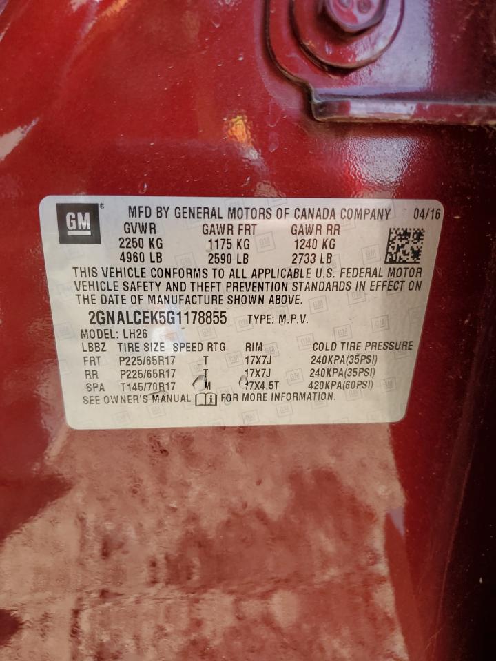 2016 Chevrolet Equinox Lt VIN: 2GNALCEK5G1178855 Lot: 85085365