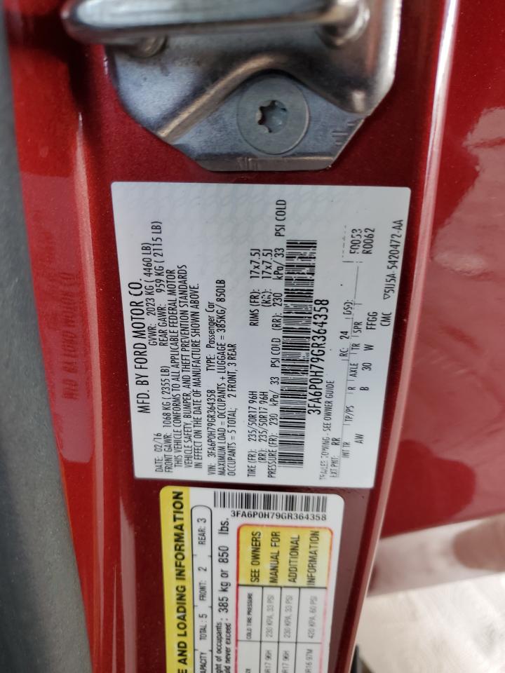 2016 Ford Fusion Se VIN: 3FA6P0H79GR364358 Lot: 89530015