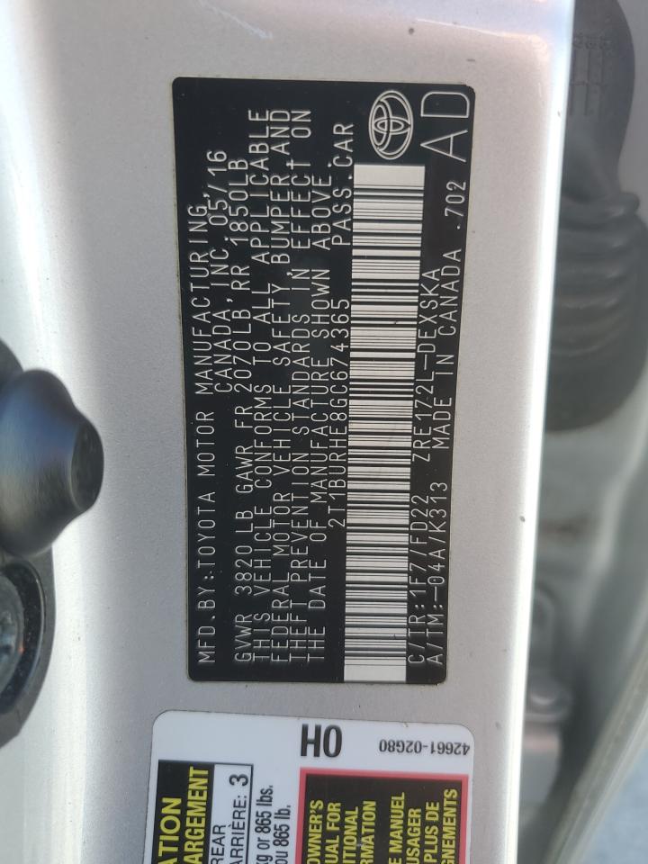 2016 Toyota Corolla L VIN: 2T1BURHE8GC674365 Lot: 85000035