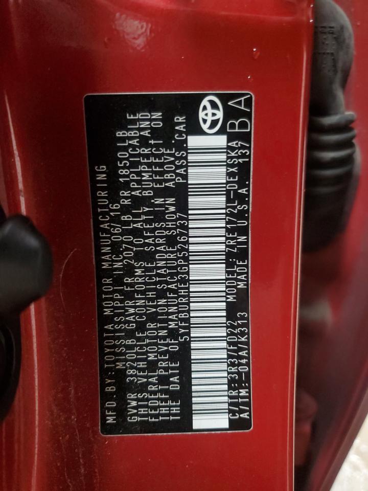 2016 Toyota Corolla L VIN: 5YFBURHE3GP526737 Lot: 85666075