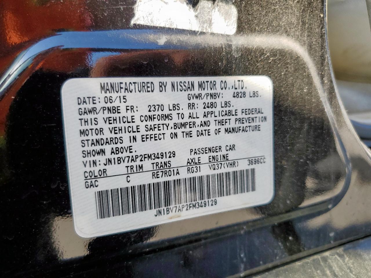 2015 Infiniti Q50 Base VIN: JN1BV7AP2FM349129 Lot: 85902815