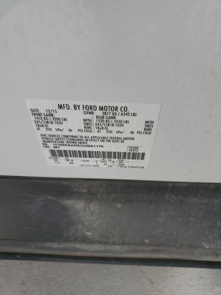 2016 Ford Explorer Police Interceptor VIN: 1FM5K8AR6GGB81176 Lot: 84484985