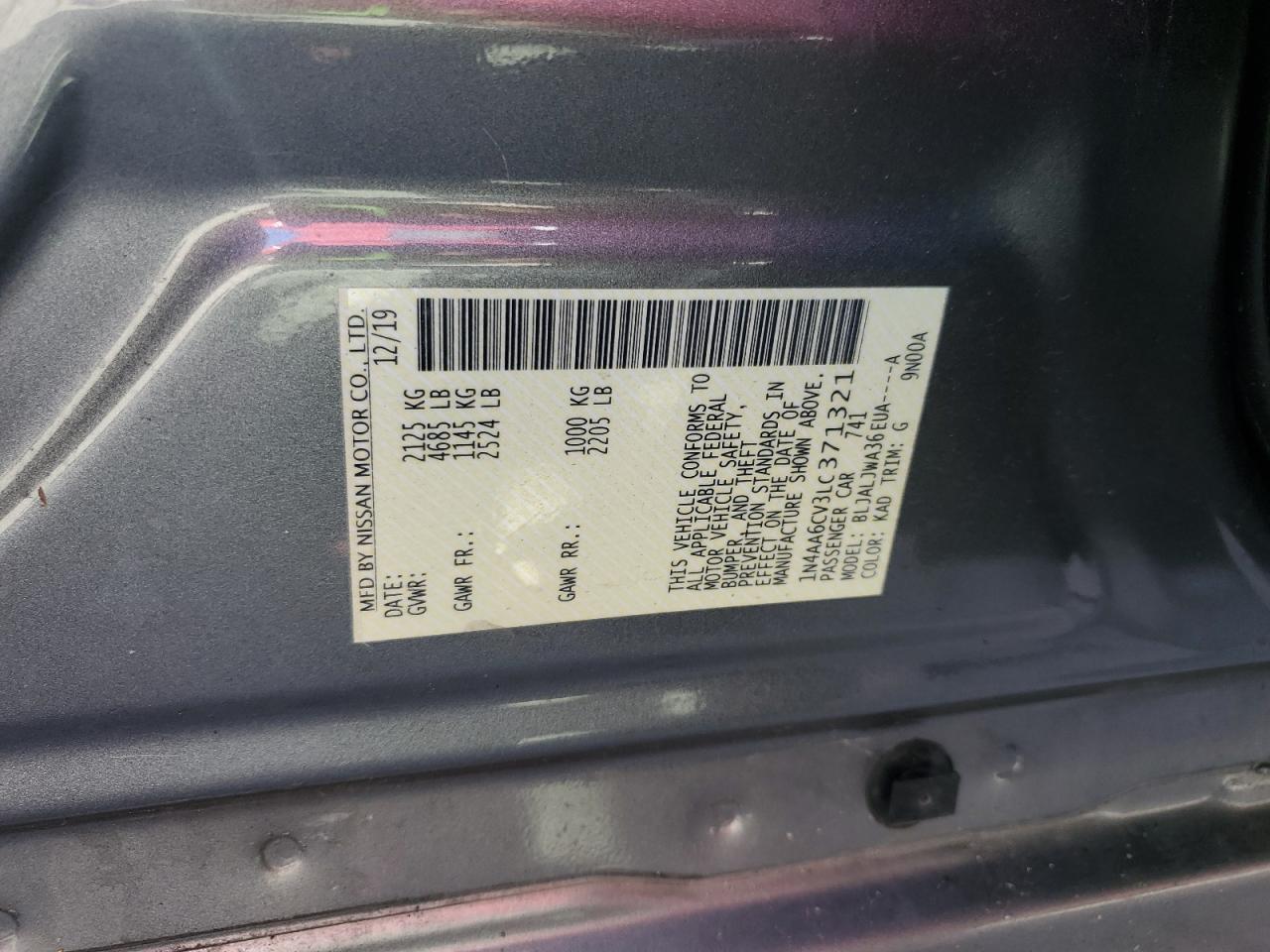 2020 Nissan Maxima Sv VIN: 1N4AA6CV3LC371321 Lot: 82410335