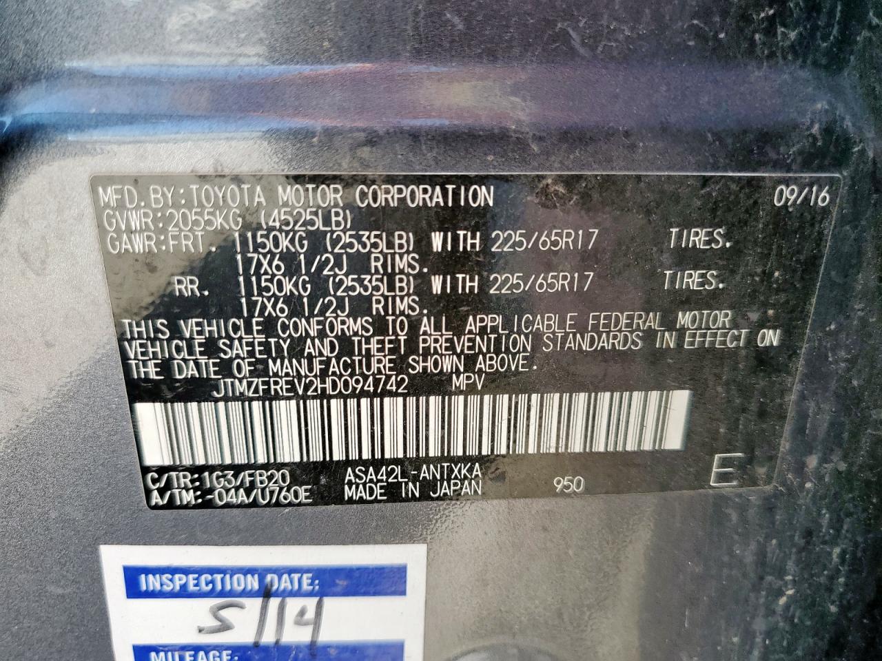 2017 Toyota Rav4 Le VIN: JTMZFREV2HD094742 Lot: 84924845