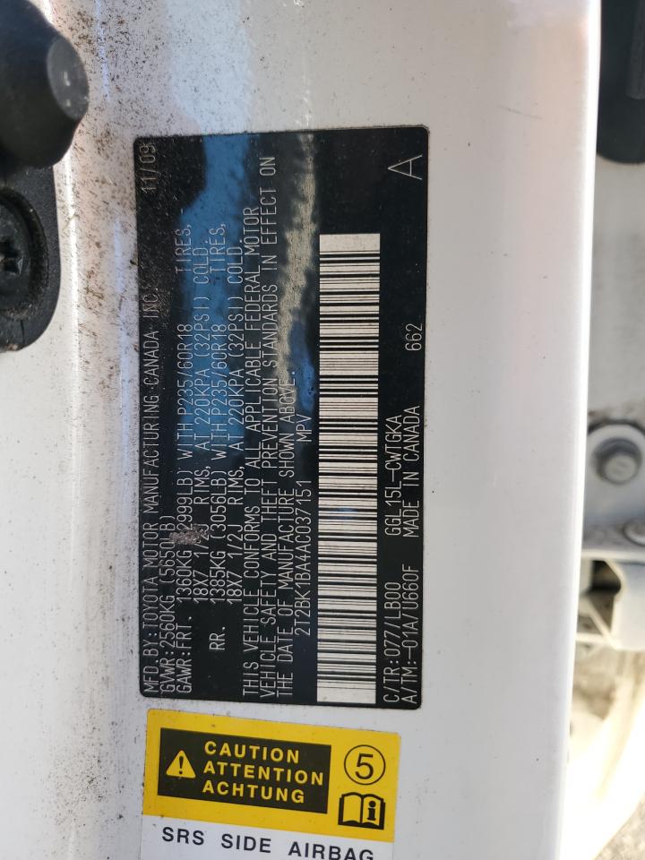 2010 Lexus Rx 350 VIN: 2T2BK1BA4AC037151 Lot: 84175675