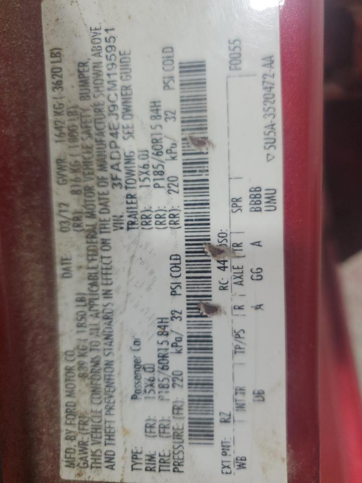 2012 Ford Fiesta Se VIN: 3FADP4EJ9CM195951 Lot: 82338025