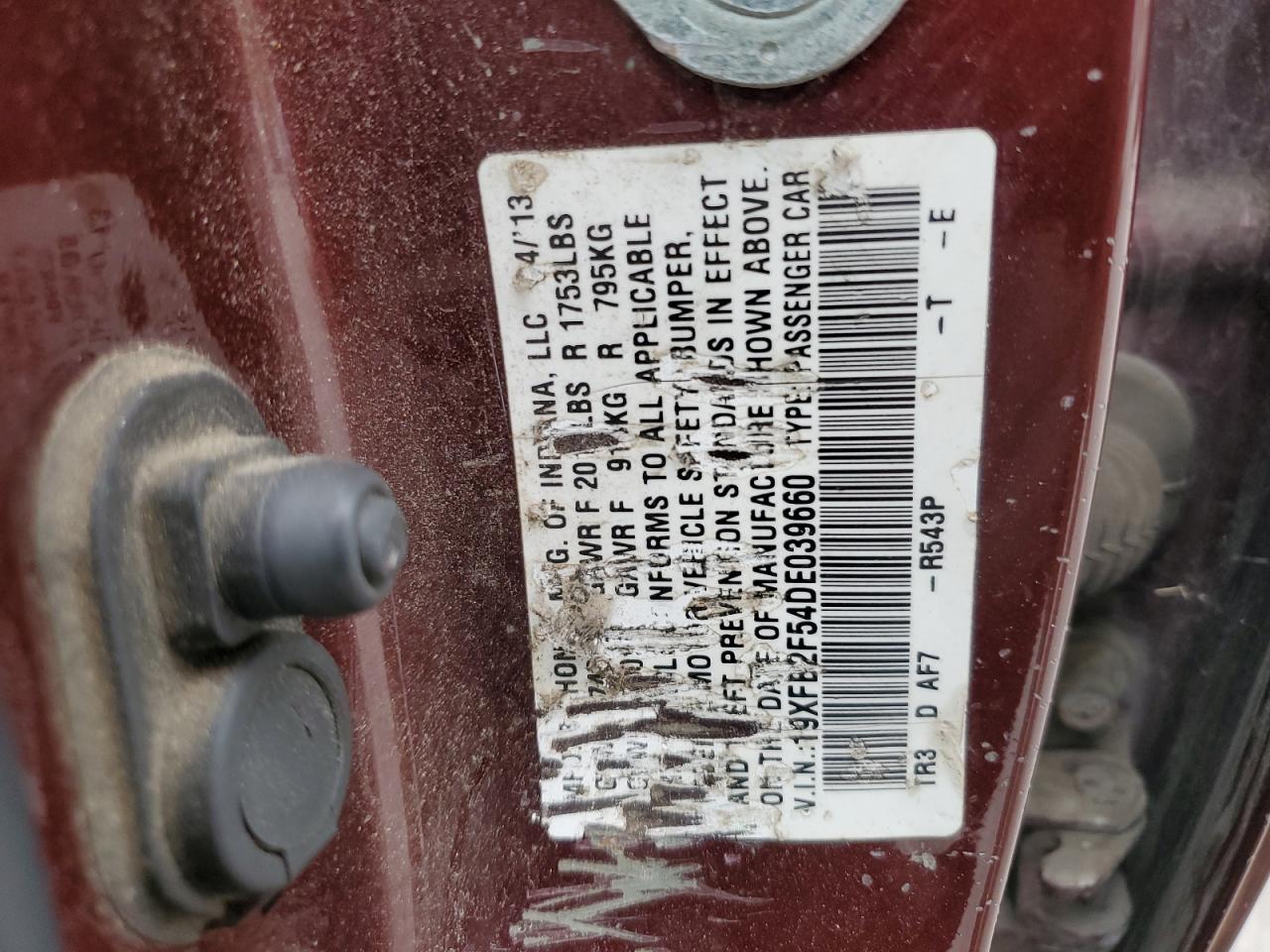 2013 Honda Civic Lx VIN: 19XFB2F54DE039660 Lot: 82323145