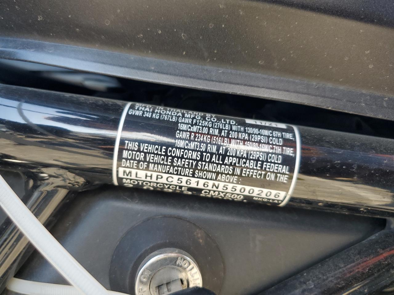 2022 Honda Cmx500 VIN: MLHPC5616N5500206 Lot: 85514065