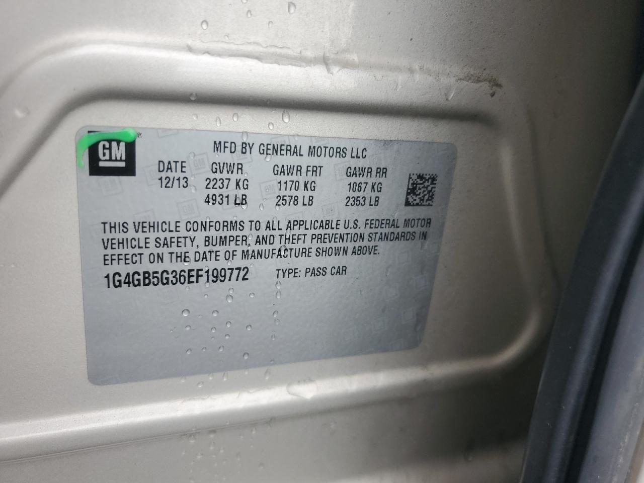 2014 Buick Lacrosse VIN: 1G4GB5G36EF199772 Lot: 84947885