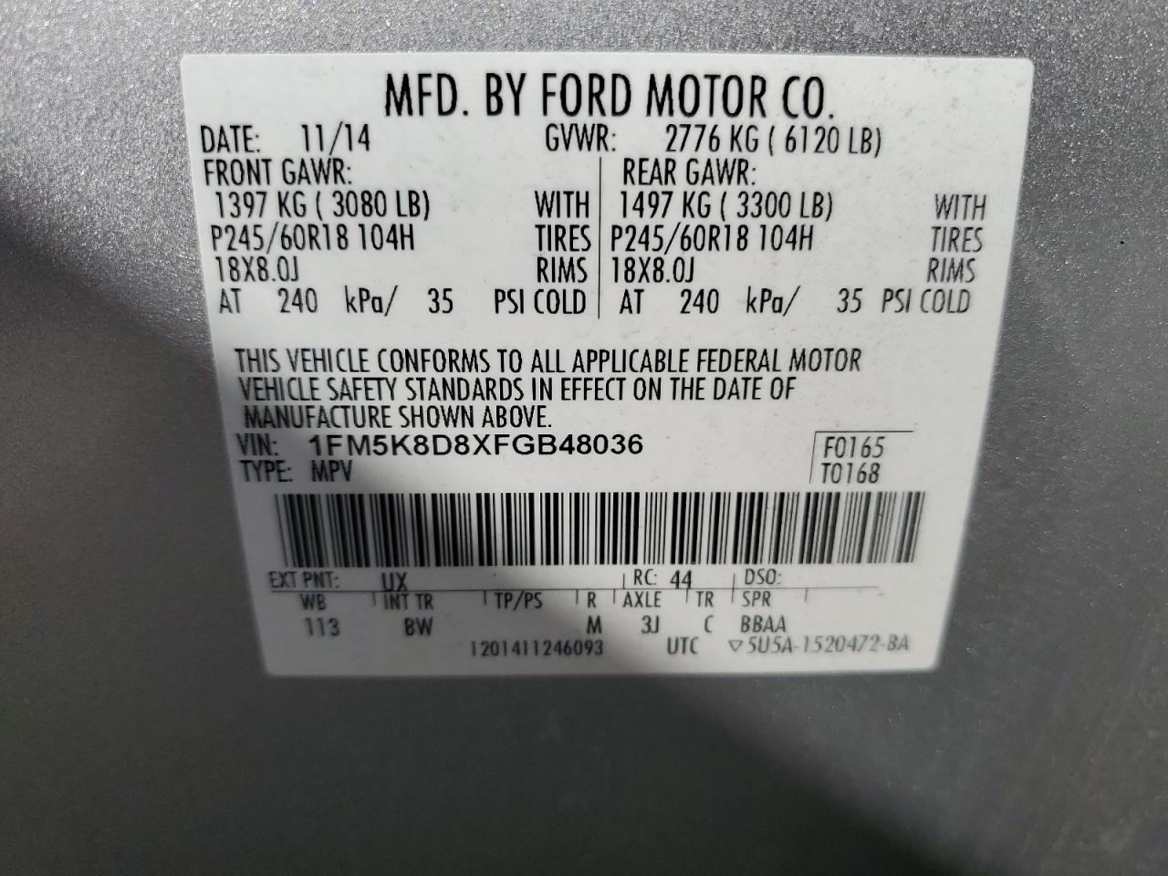 2015 Ford Explorer Xlt VIN: 1FM5K8D8XFGB48036 Lot: 81966525