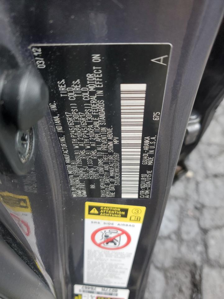 2012 Toyota Highlander Base VIN: 5TDZK3EHXCS072097 Lot: 81942795