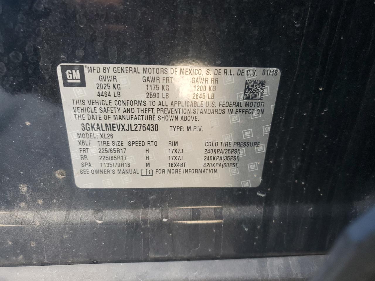 2018 GMC Terrain Sle VIN: 3GKALMEVXJL276430 Lot: 86609475