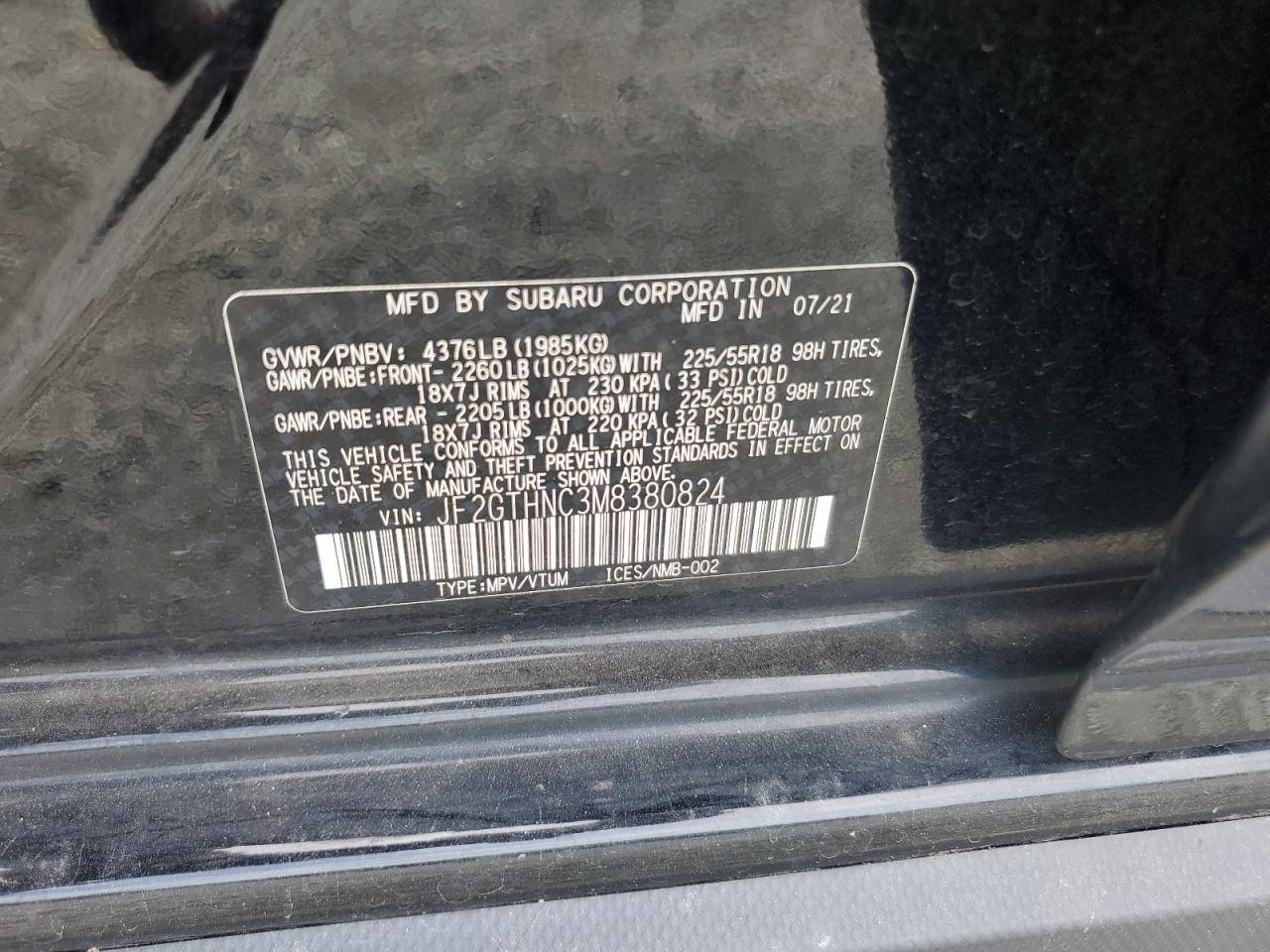 2021 Subaru Crosstrek Limited VIN: JF2GTHNC3M8380824 Lot: 85549915