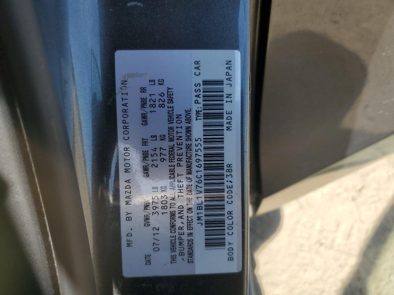 2012 Mazda 3 I VIN: JM1BL1V76C1697555 Lot: 82006245