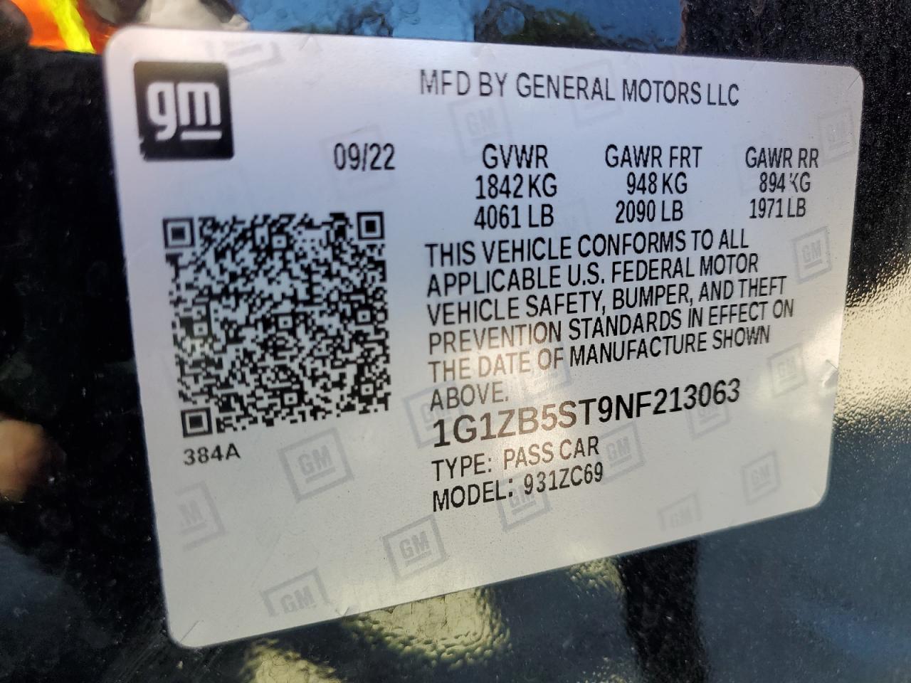 2022 Chevrolet Malibu Ls VIN: 1G1ZB5ST9NF213063 Lot: 85562455