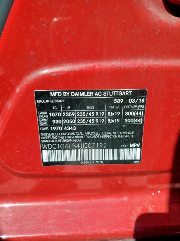 2018 Mercedes-Benz Gla 250 VIN: WDCTG4EB4JJ507192 Lot: 85901985