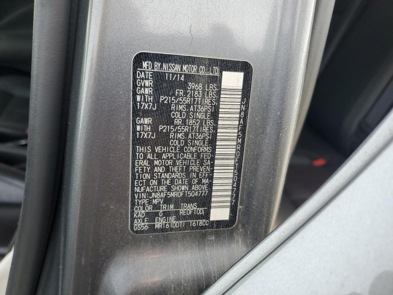 2015 Nissan Juke S VIN: JN8AF5MR0FT504777 Lot: 89724225