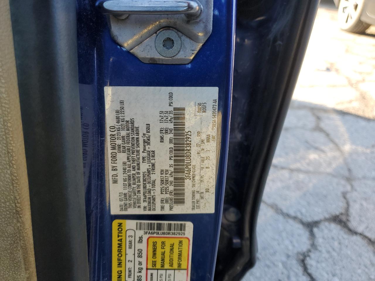 2013 Ford Fusion Se Hybrid VIN: 3FA6P0LU8DR382925 Lot: 90999305