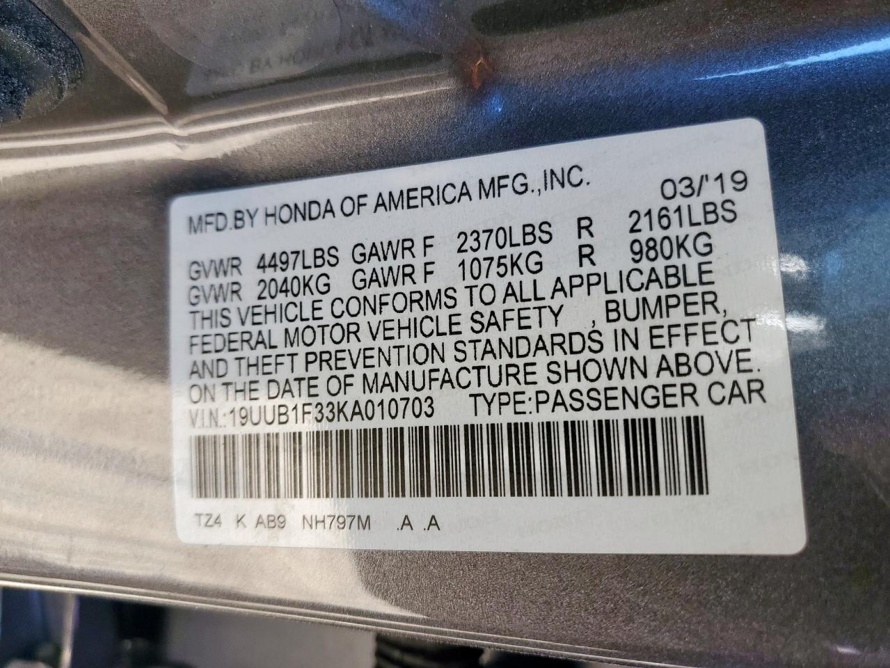 2019 Acura Tlx VIN: 19UUB1F33KA010703 Lot: 90379635