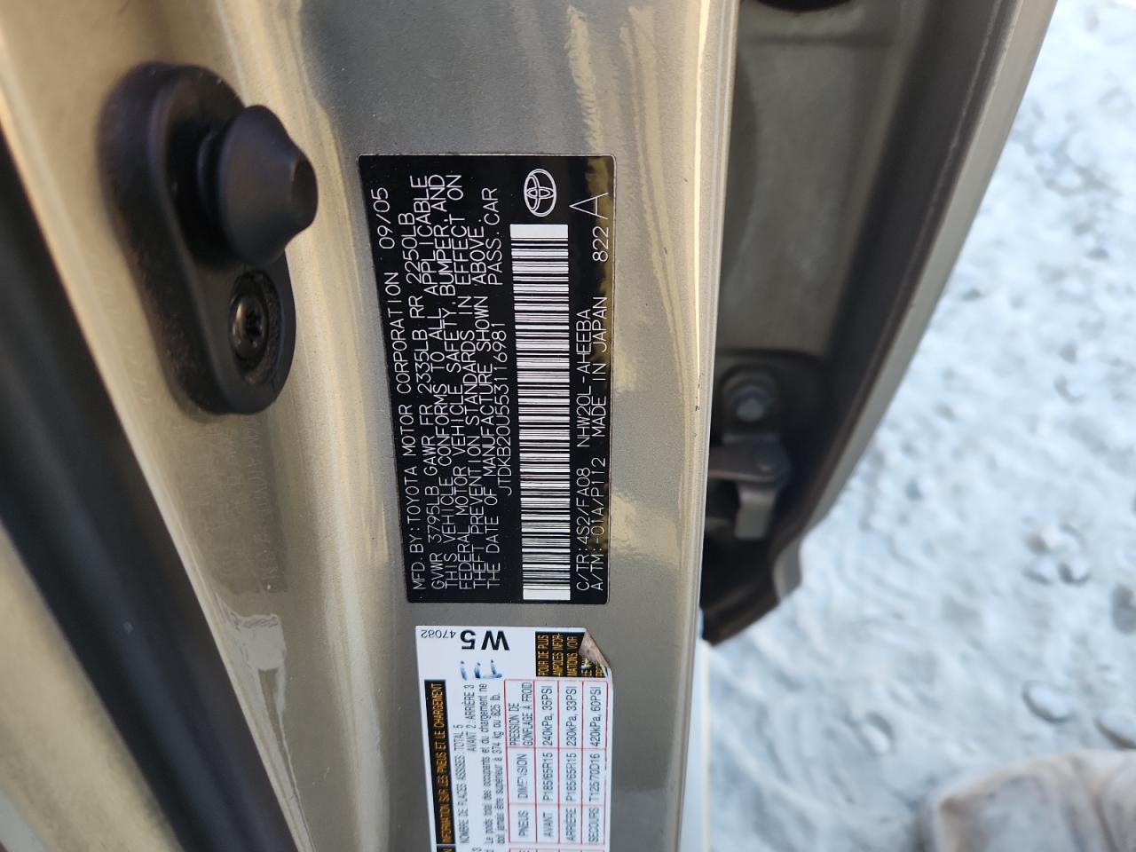 2005 Toyota Prius VIN: JTDKB20U553116981 Lot: 87026775