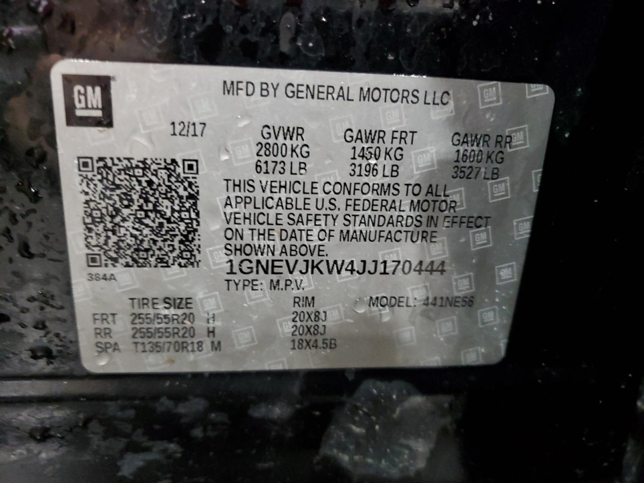 2018 Chevrolet Traverse Premier VIN: 1GNEVJKW4JJ170444 Lot: 84819805