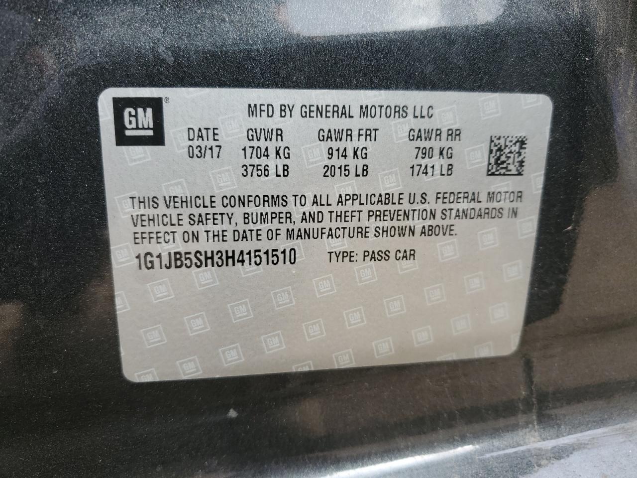 2017 Chevrolet Sonic Ls VIN: 1G1JB5SH3H4151510 Lot: 86310845