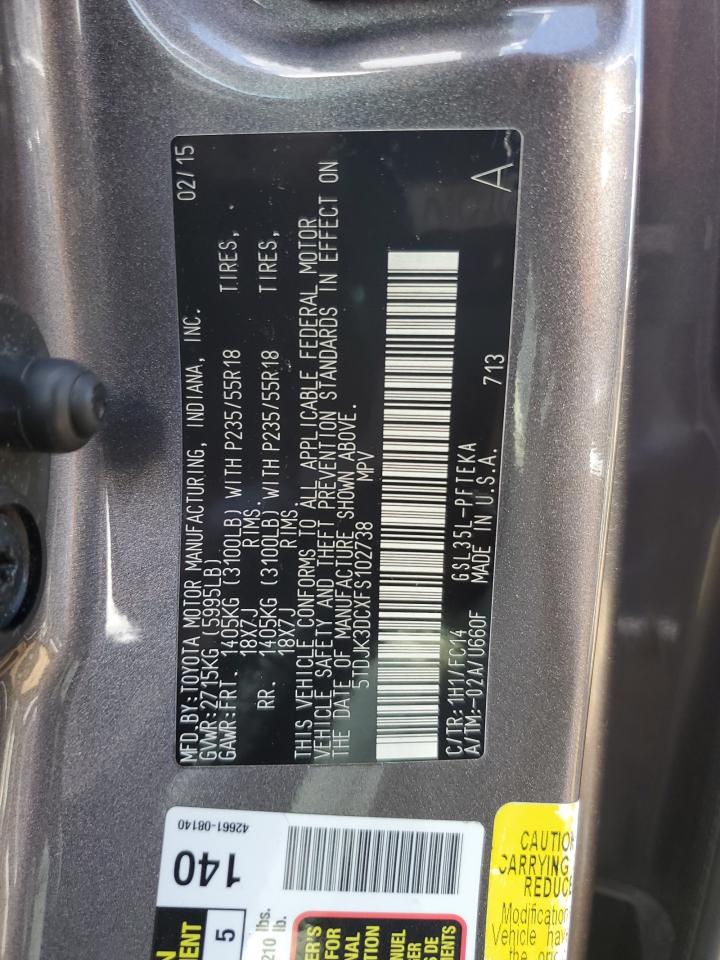 2015 Toyota Sienna Le VIN: 5TDJK3DCXFS102738 Lot: 84719685