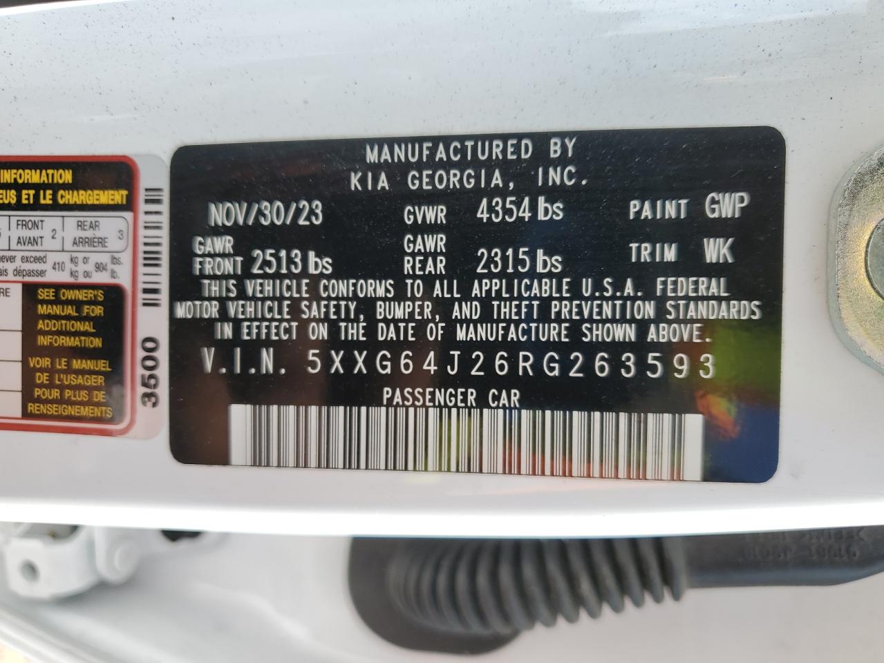 2024 Kia K5 Gt Line VIN: 5XXG64J26RG263593 Lot: 87410915