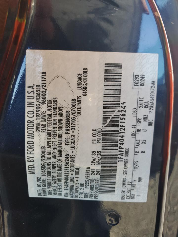 2002 Ford Mustang VIN: 1FAFP40412F156246 Lot: 81985835