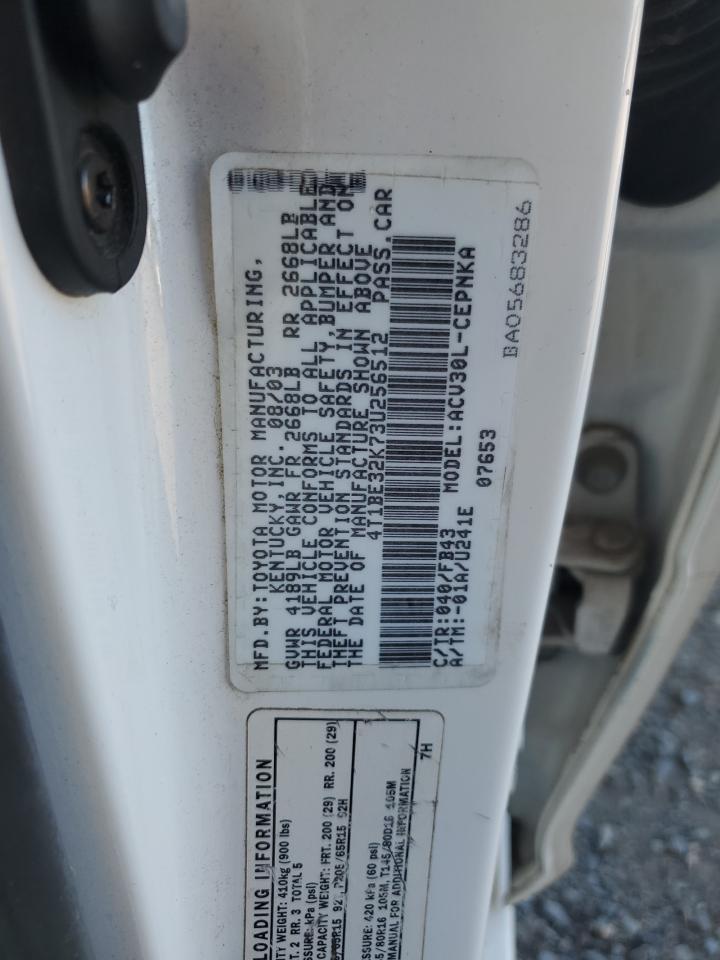 2003 Toyota Camry Le VIN: 4T1BE32K73U256512 Lot: 85832125