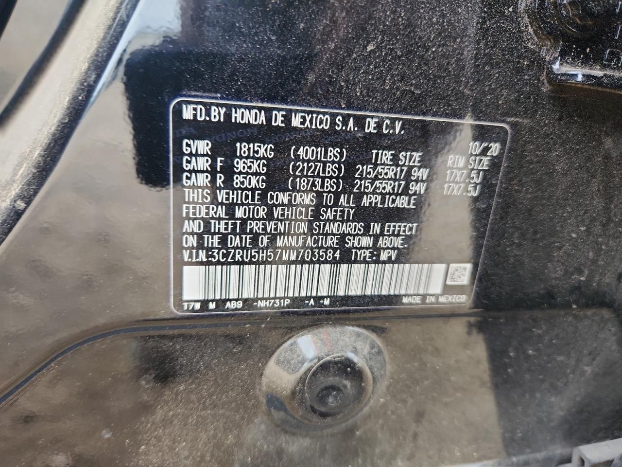 2021 Honda Hr-V Ex VIN: 3CZRU5H57MM703584 Lot: 82272995