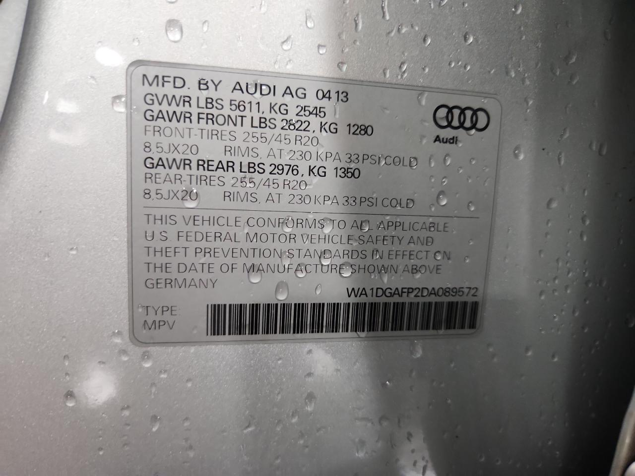 2013 Audi Q5 Premium Plus VIN: WA1DGAFP2DA089572 Lot: 84198575