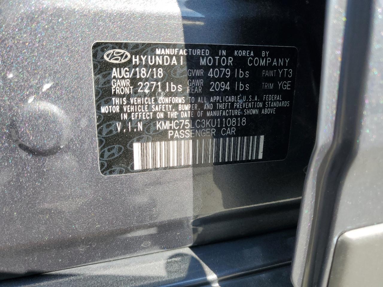 2019 Hyundai Ioniq Sel VIN: KMHC75LC3KU110818 Lot: 85183245