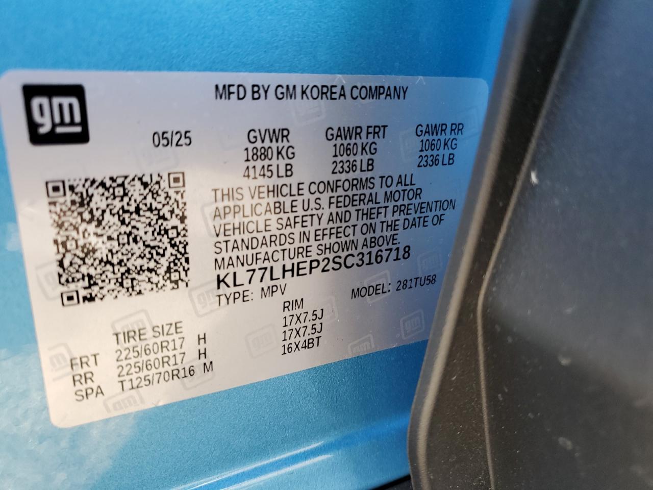 2025 Chevrolet Trax 1Lt VIN: KL77LHEP2SC316718 Lot: 90092055