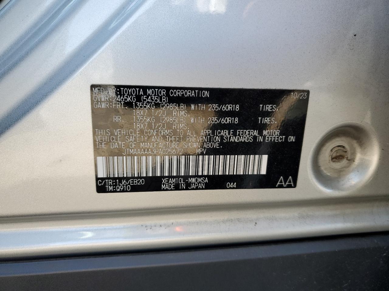 2023 Toyota Bz4X Xle VIN: JTMAAAAA3PA025672 Lot: 90696855