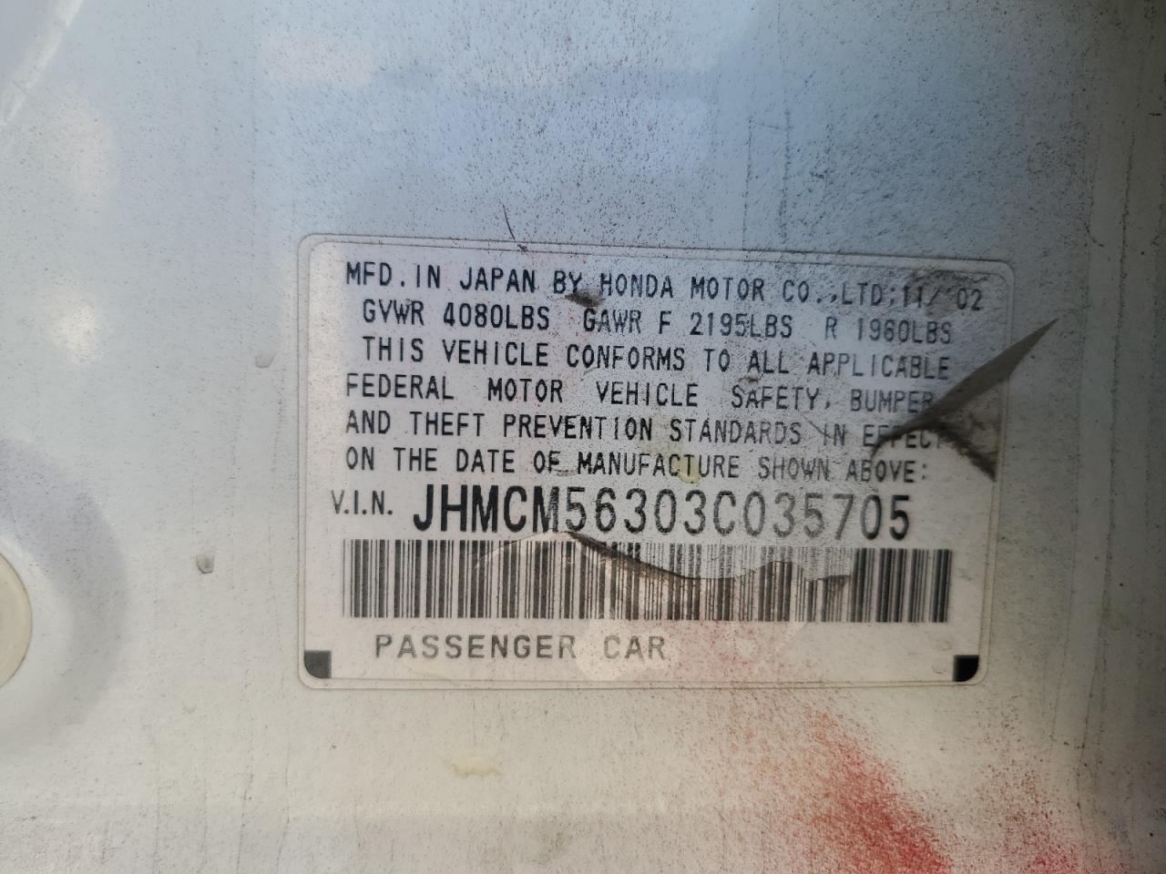 2003 Honda Accord Lx VIN: JHMCM56303C035705 Lot: 89563465