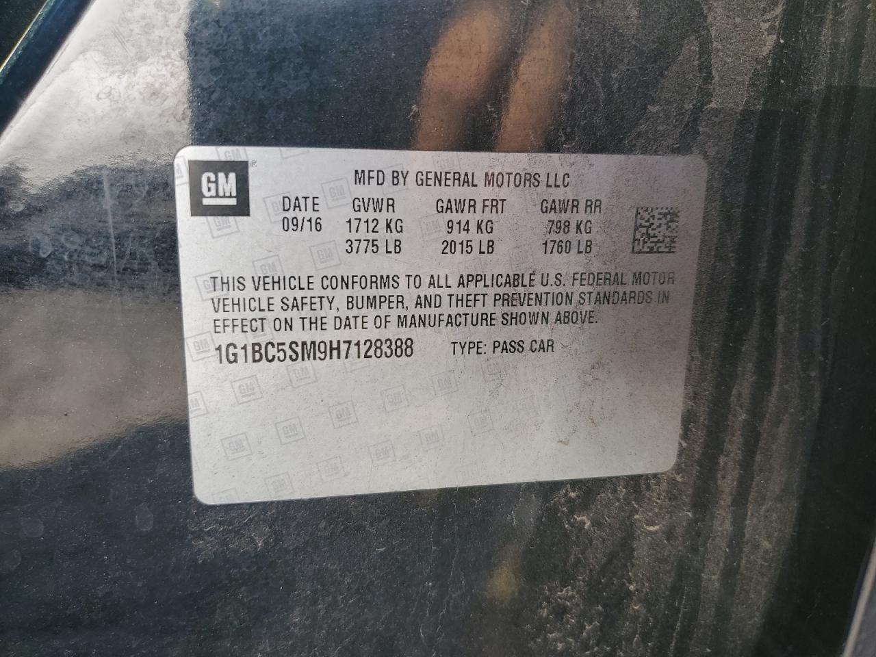 2017 Chevrolet Cruze Ls VIN: 1G1BC5SM9H7128388 Lot: 81968035