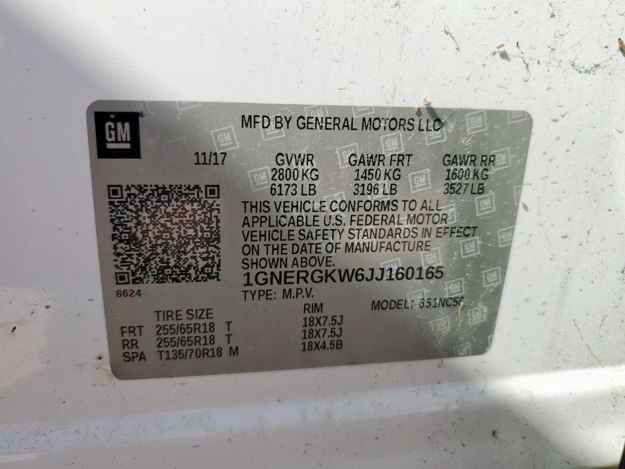 2018 Chevrolet Traverse Lt VIN: 1GNERGKW6JJ160165 Lot: 85185565