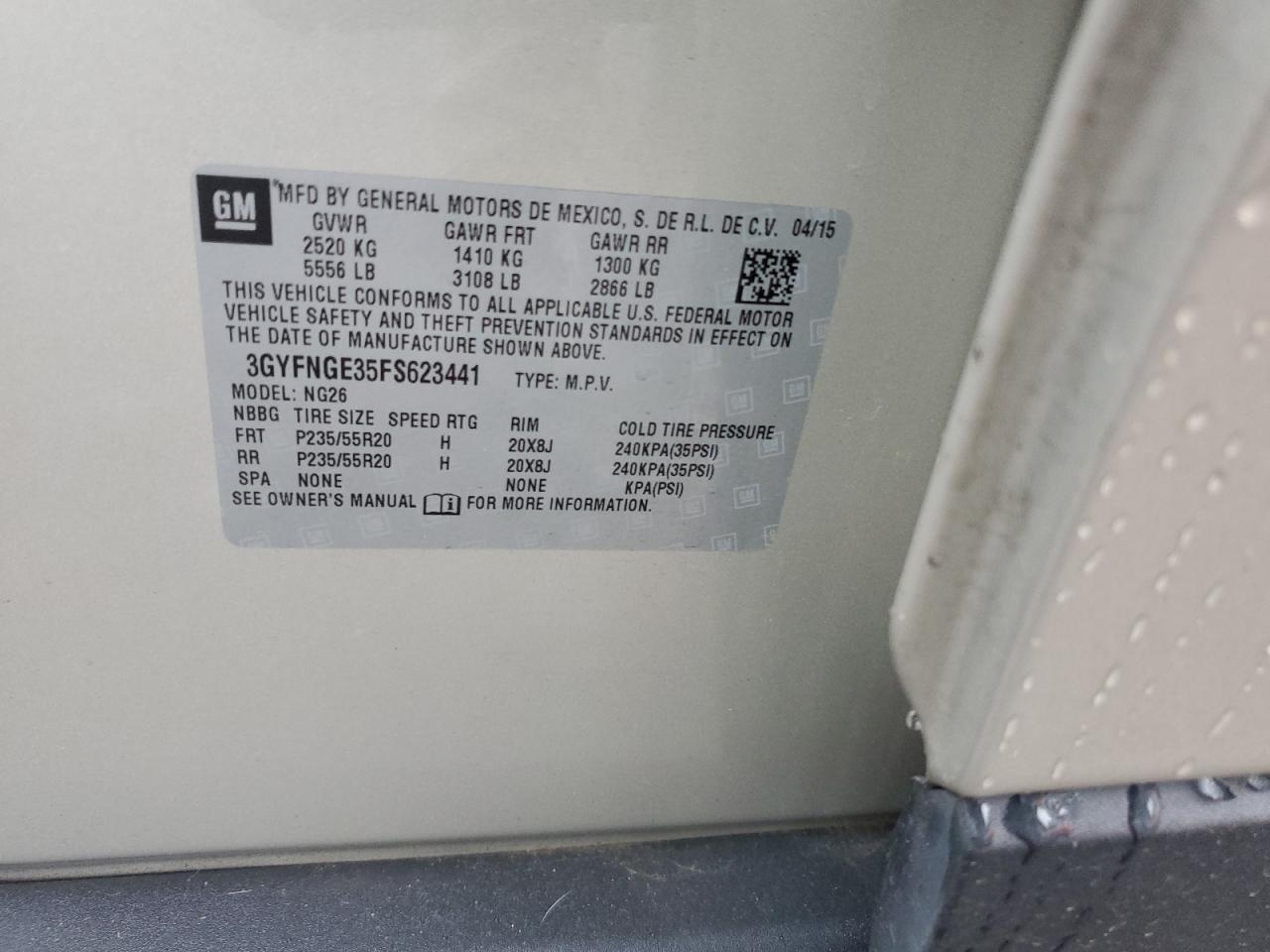 2015 Cadillac Srx Premium Collection VIN: 3GYFNGE35FS623441 Lot: 81969275