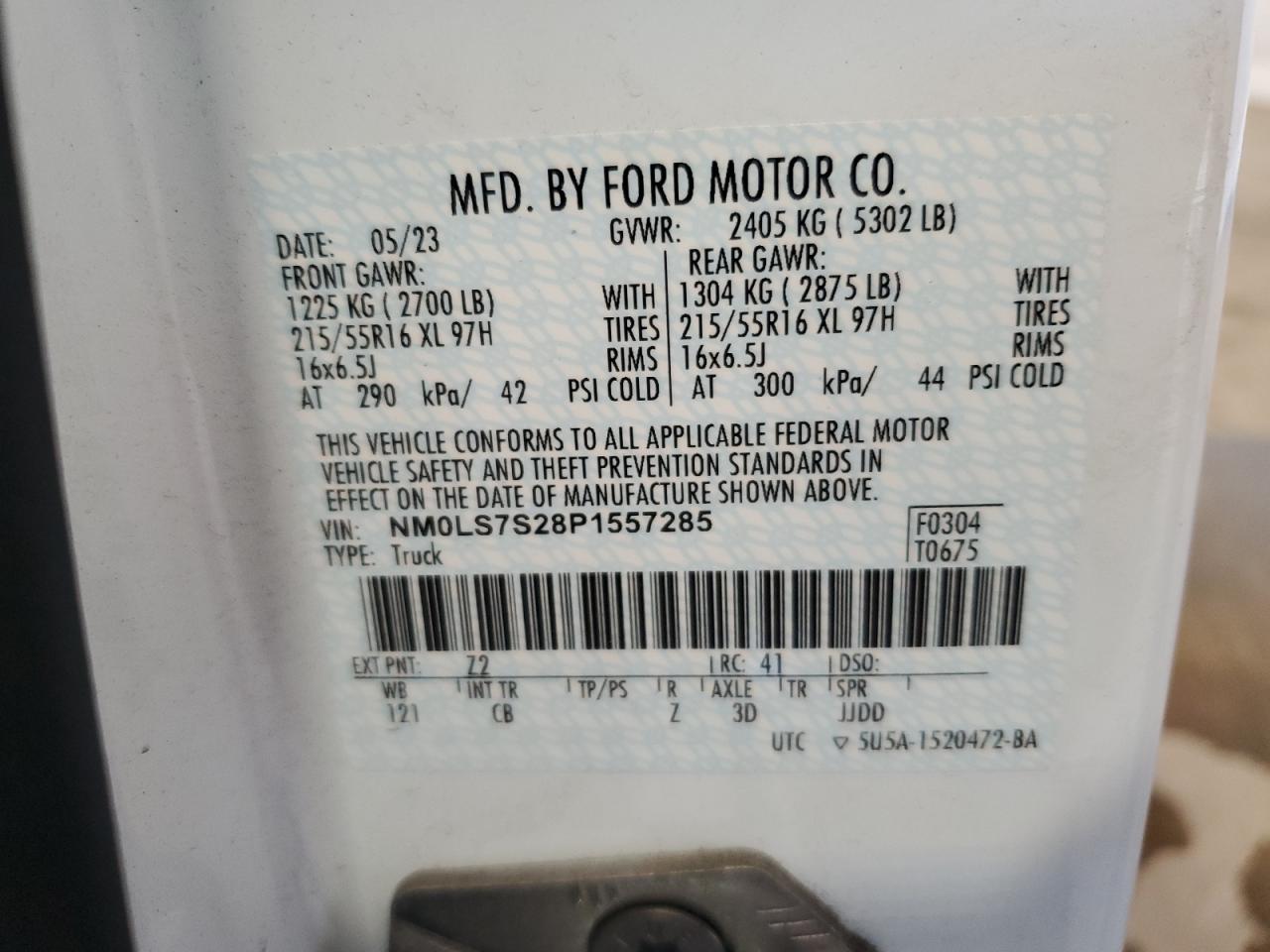 2023 Ford Transit Connect Utility / Service Van VIN: NM0LS7S28P1557285 Lot: 90074685