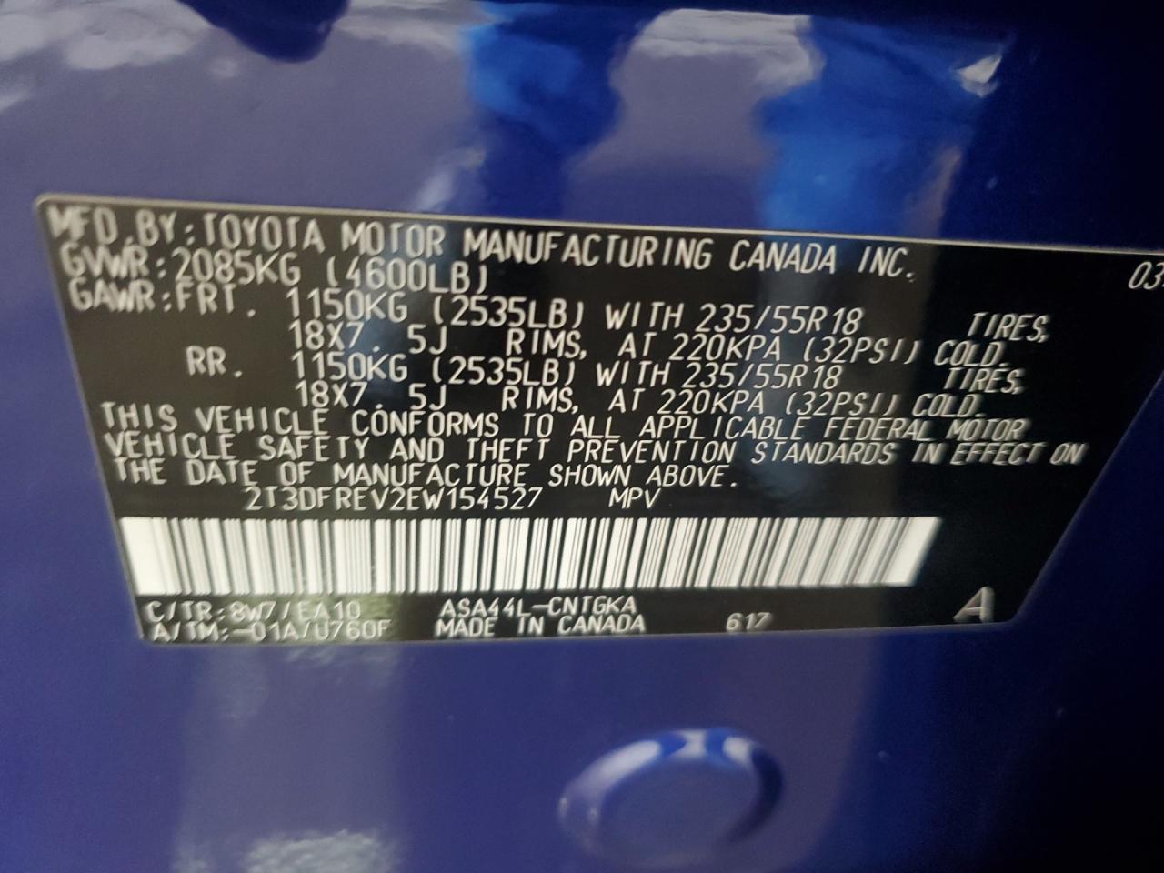 2014 Toyota Rav4 Limited VIN: 2T3DFREV2EW154527 Lot: 85194575