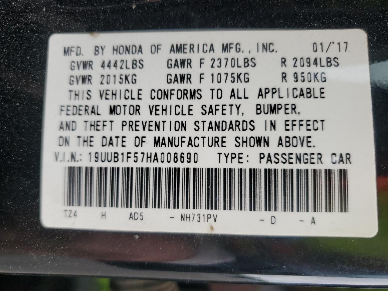 2017 Acura Tlx Tech VIN: 19UUB1F57HA008690 Lot: 86711105
