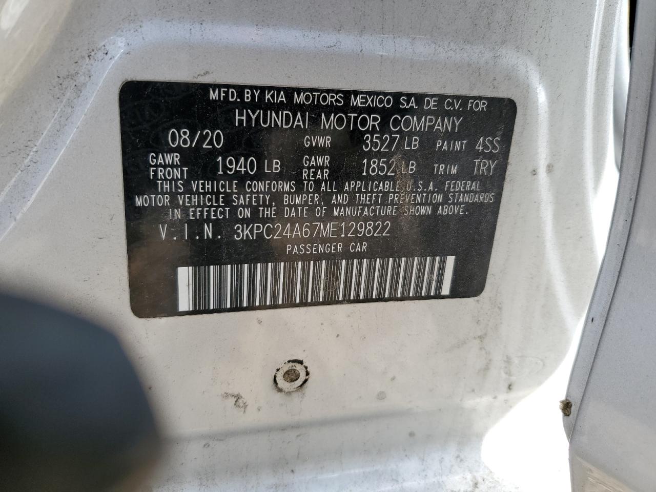 2022 Hyundai Accent Se VIN: 3KPC24A67ME129822 Lot: 89897195