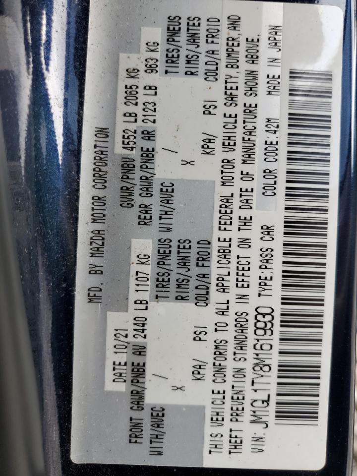 2021 Mazda 6 Grand Touring VIN: JM1GL1TY8M1619930 Lot: 90086445