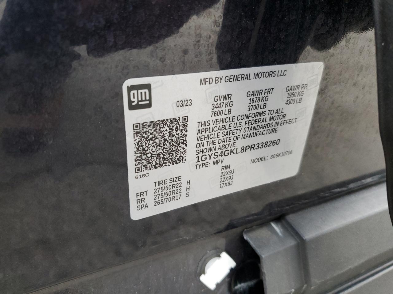 2023 Cadillac Escalade Sport Platinum VIN: 1GYS4GKL8PR338260 Lot: 82696465