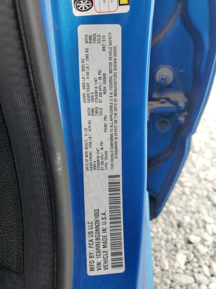 2022 Ram 1500 Big Horn/Lone Star VIN: 1C6RREBG0NN261053 Lot: 90696165