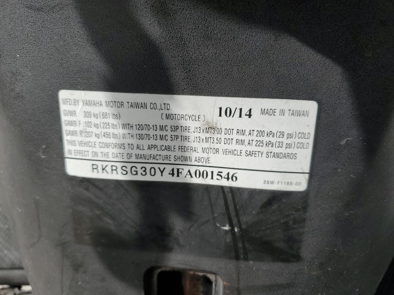 2015 Yamaha Xc155 VIN: RKRSG30Y4FA001546 Lot: 84725535