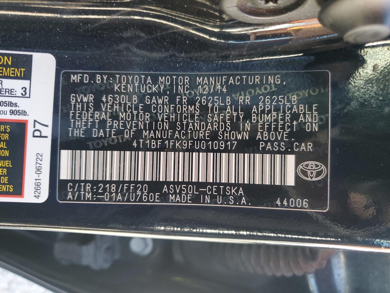 2015 Toyota Camry Le VIN: 4T1BF1FK9FU010917 Lot: 90364685