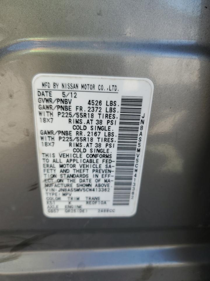 2012 Nissan Rogue S VIN: JN8AS5MV5CW413362 Lot: 81944255